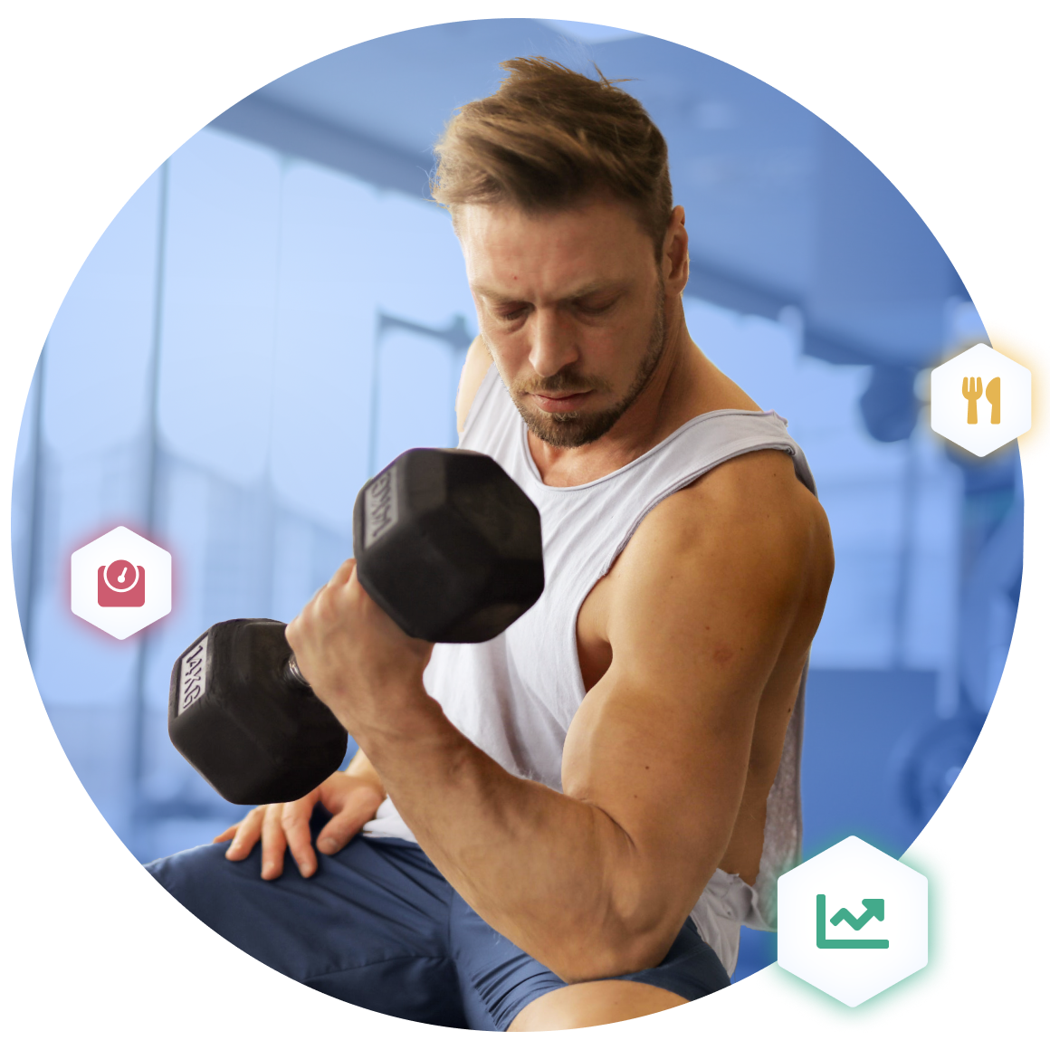 a man with a dumbbell